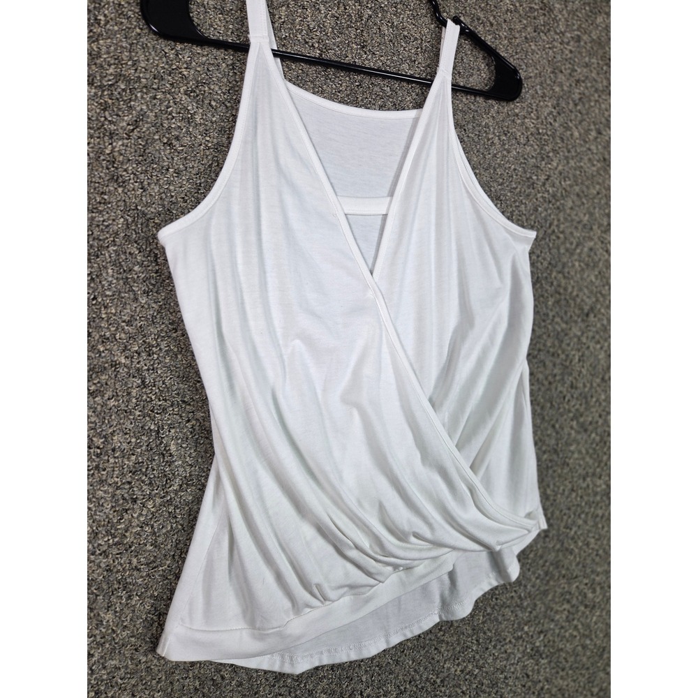 Unbranded Tank Top Women Medium White Surplice Wrap Front Sleeveless Draped - Picture 2 of 9